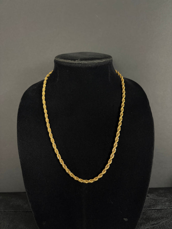 5 mm rope chain in 14K gold PVD-plated stainless steel — front view