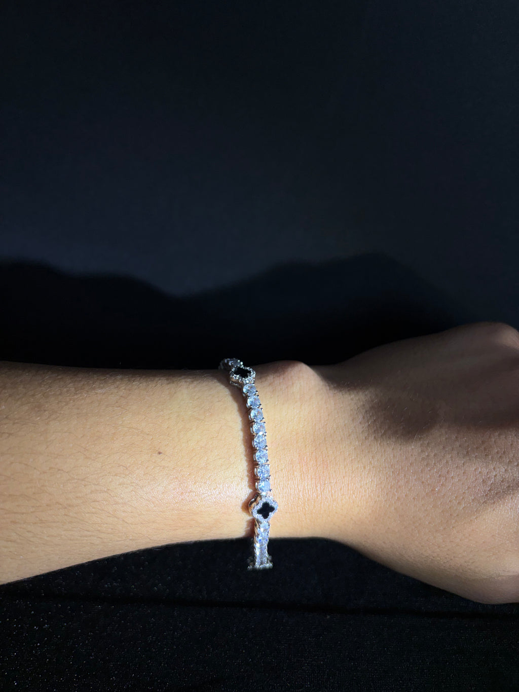 Black Clover Tennis Bracelet — Silver — product photo 2