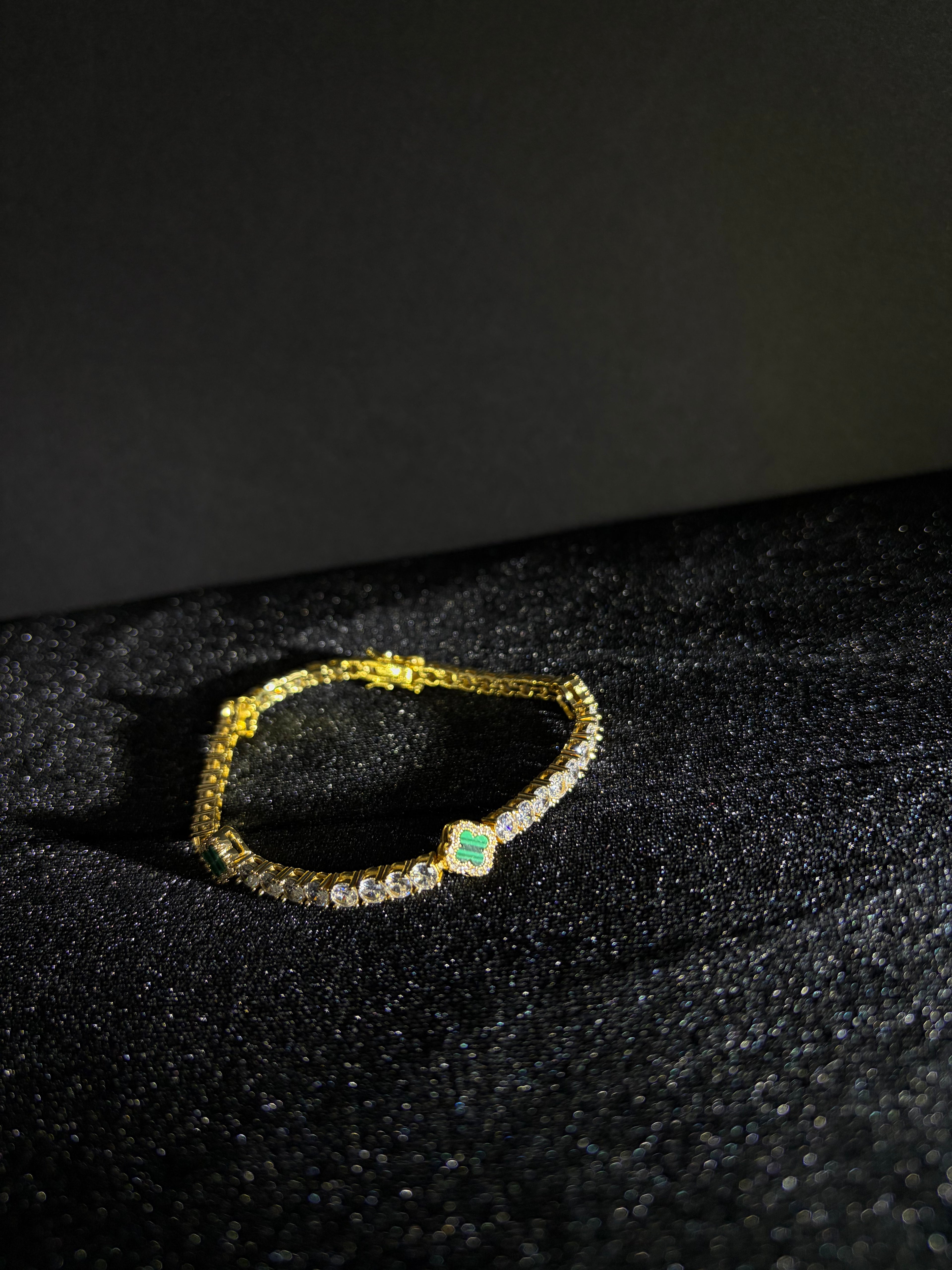 Green Clover Tennis Bracelet — Gold — product photo 1