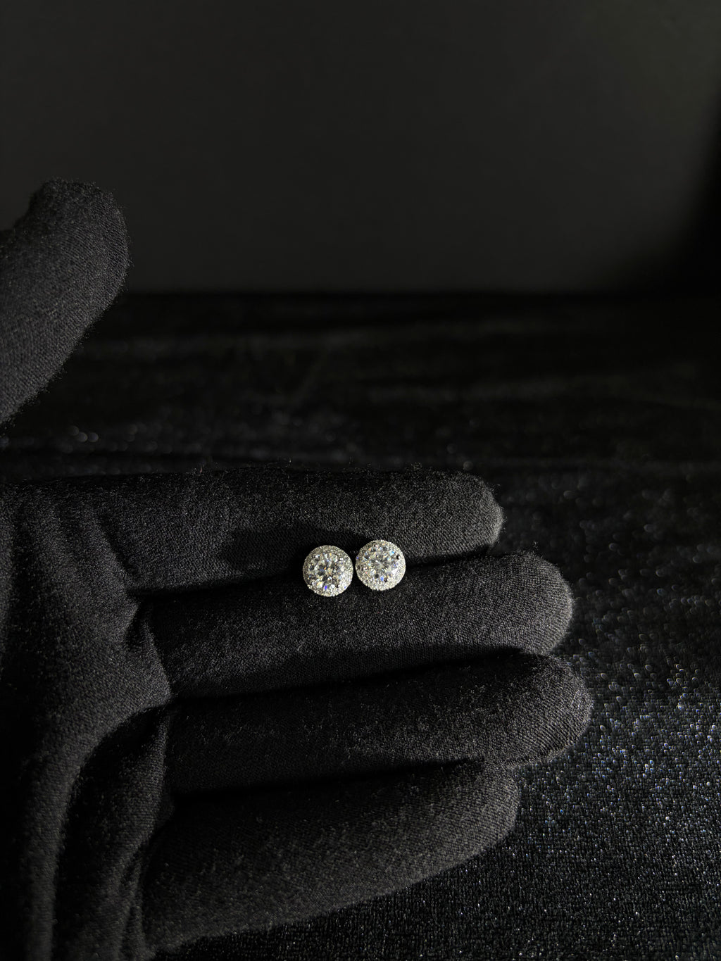 Silver halo moissanite studs — view 3