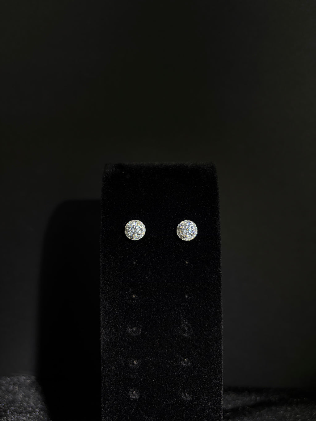 Silver halo moissanite studs — view 2