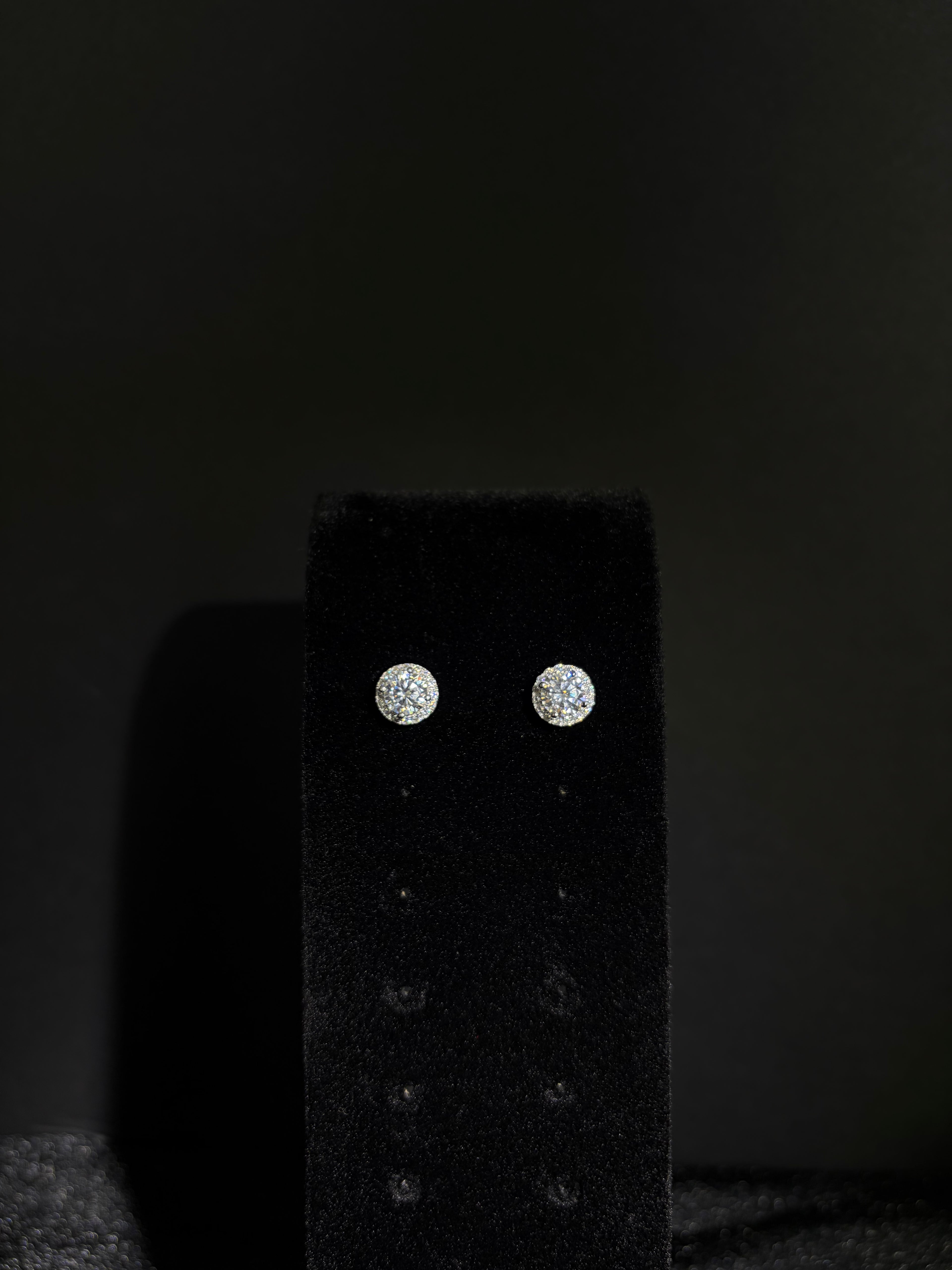 Silver halo moissanite studs — view 2