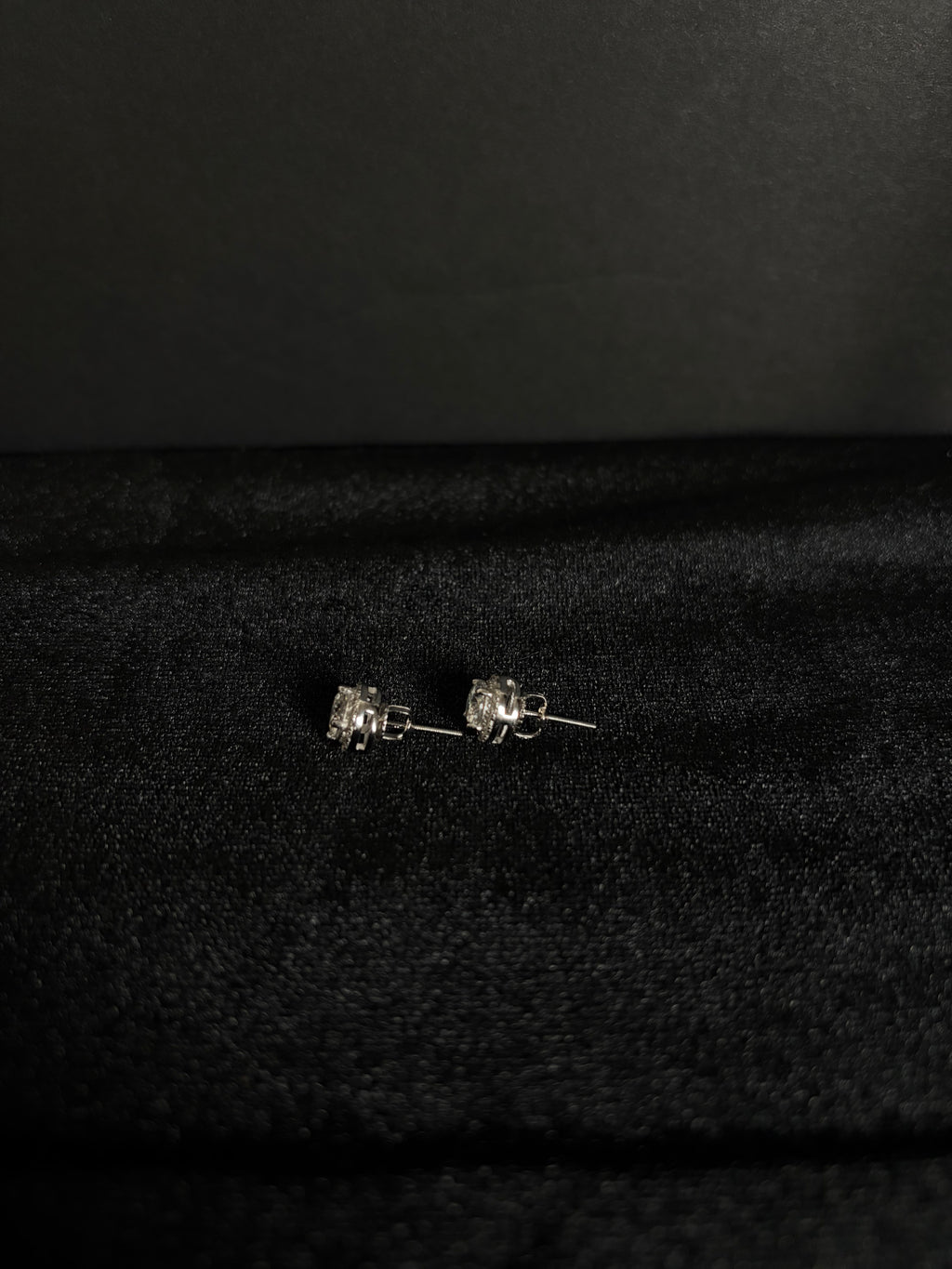 Silver halo moissanite studs — view 4