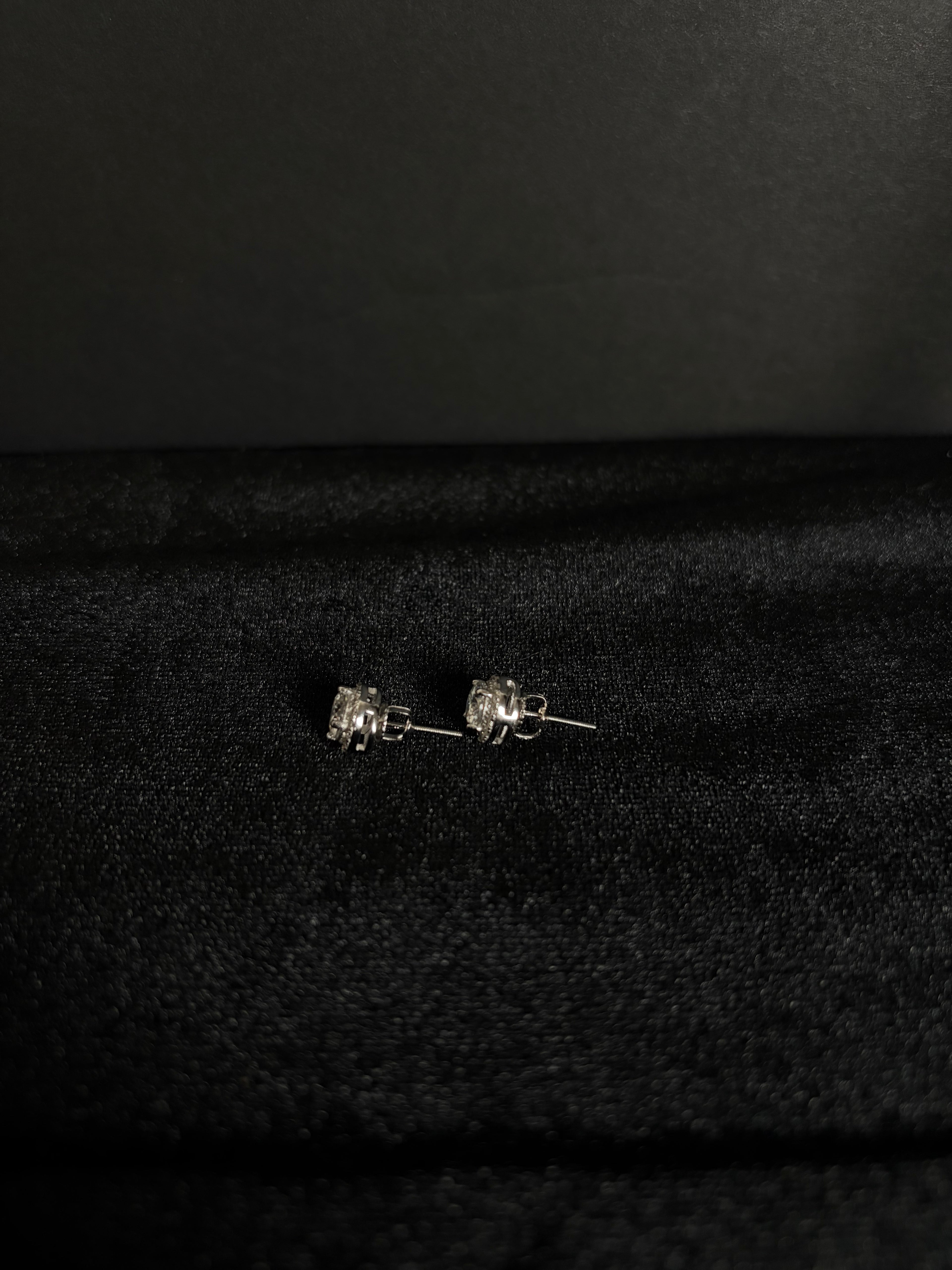 Silver halo moissanite studs — view 4