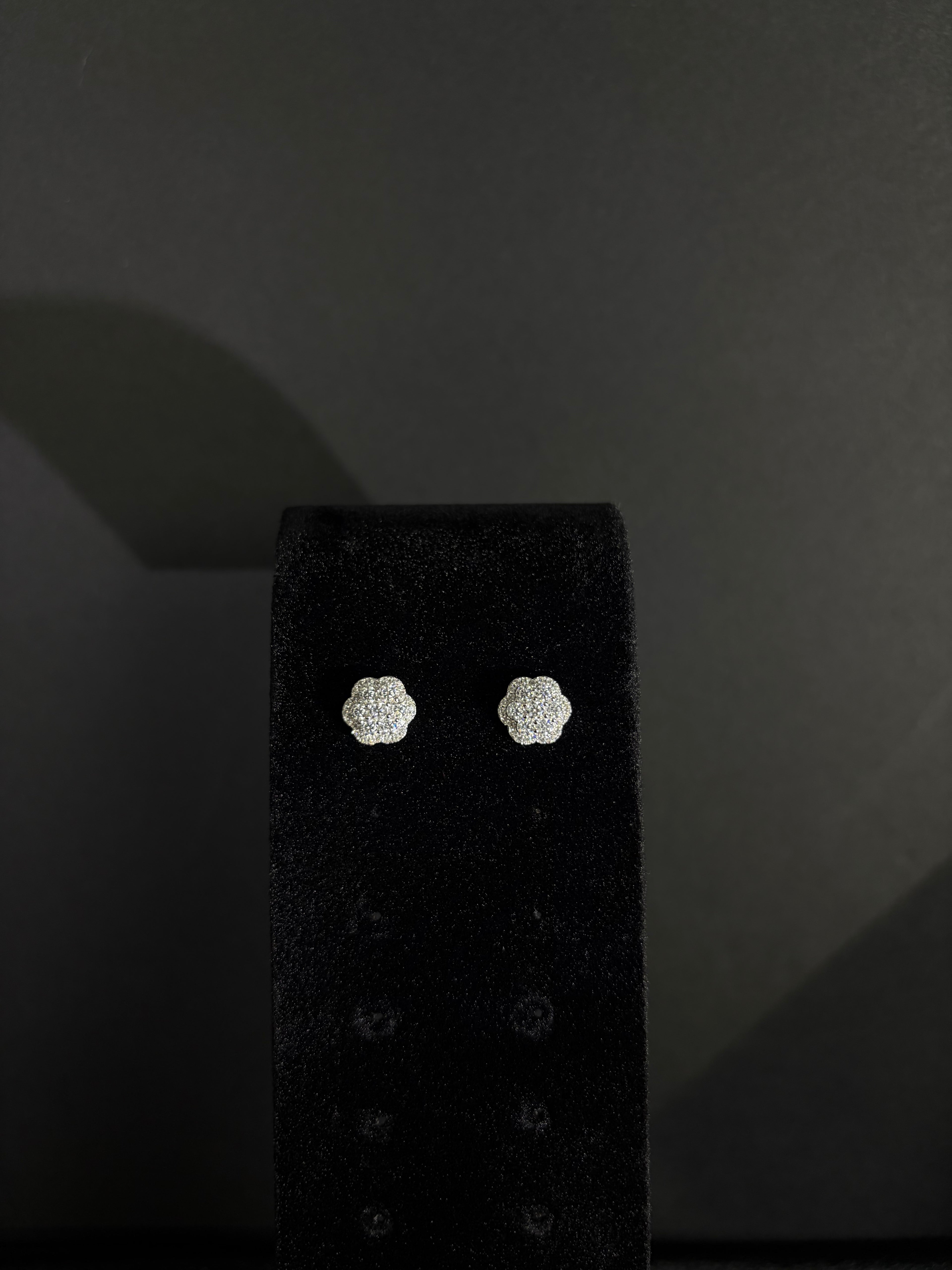Silver flower moissanite studs — view 2
