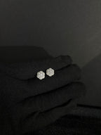 Silver flower moissanite studs — view 3
