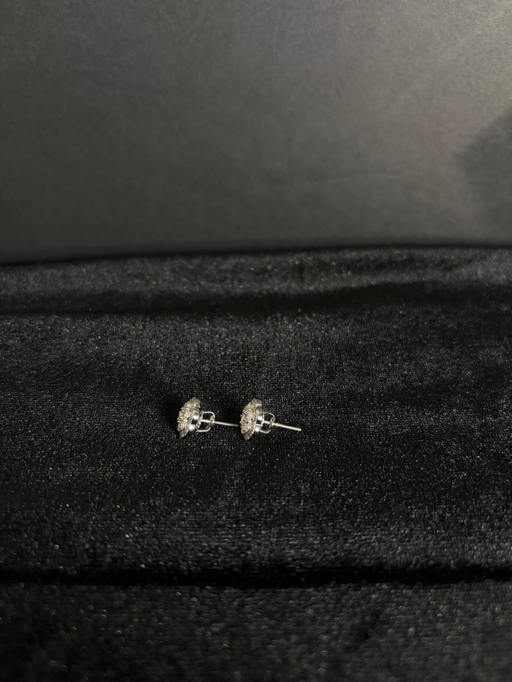 Silver flower moissanite studs — view 4