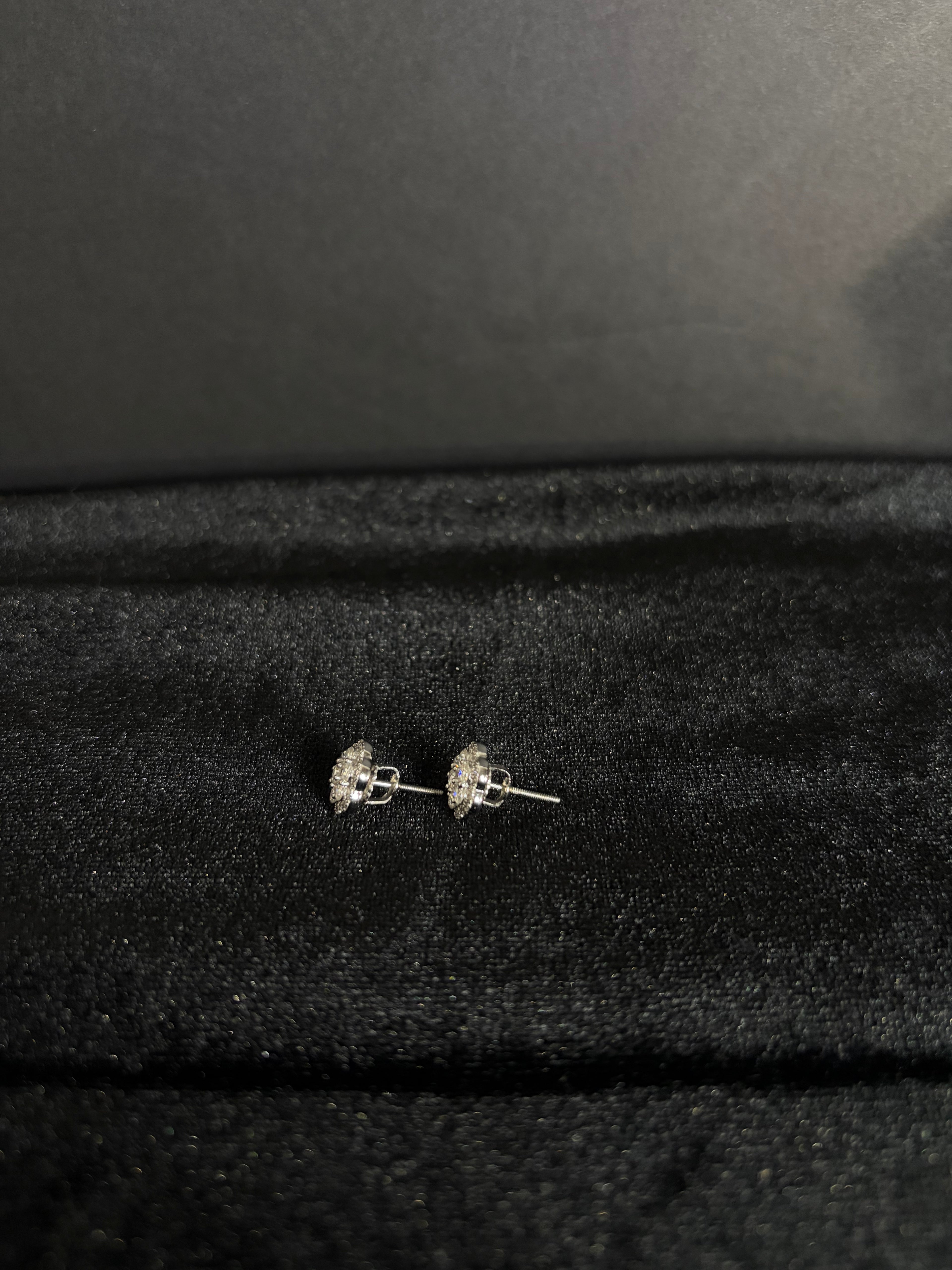 Silver flower moissanite studs — view 4
