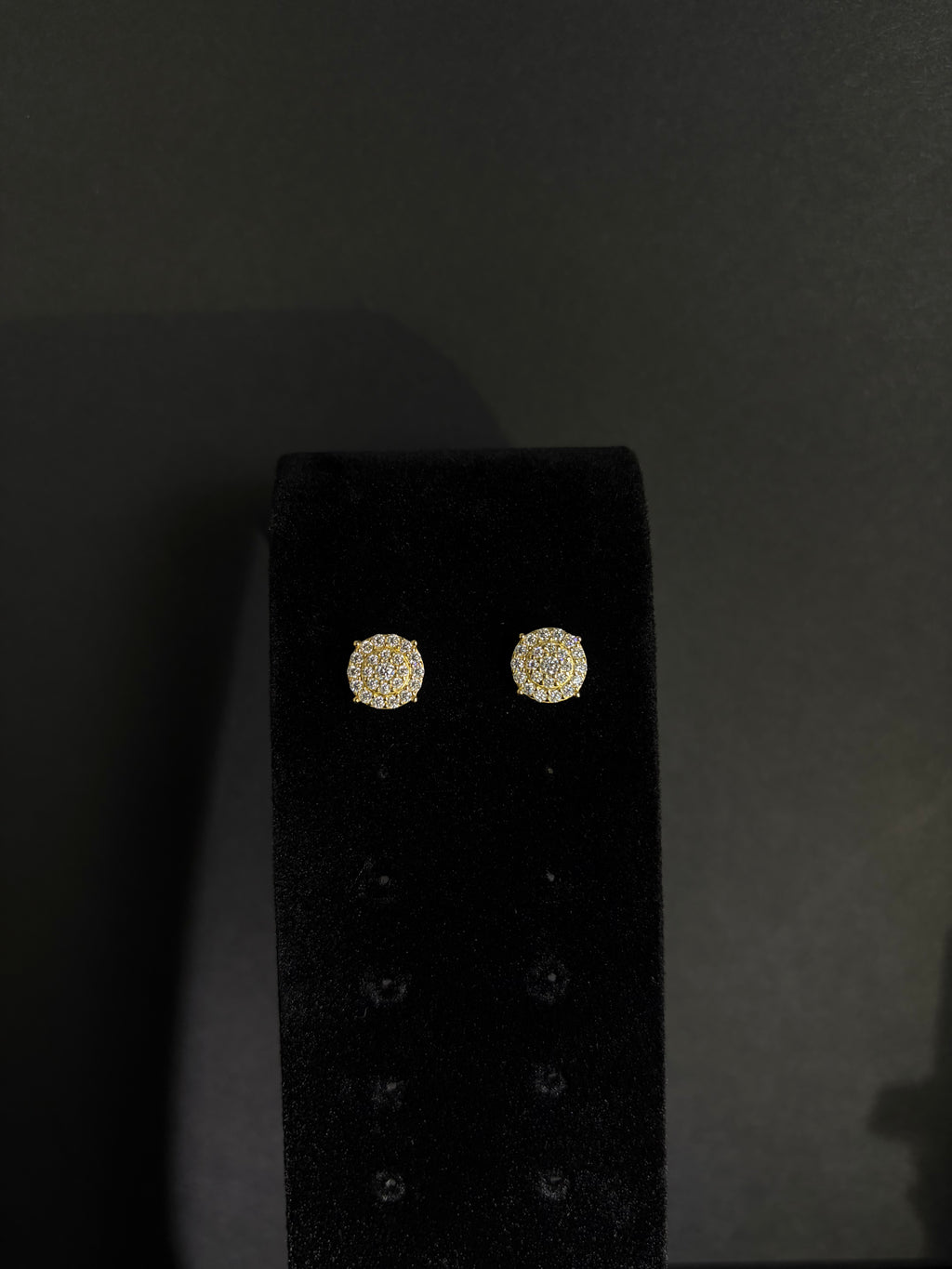 Gold cluster moissanite studs — view 2