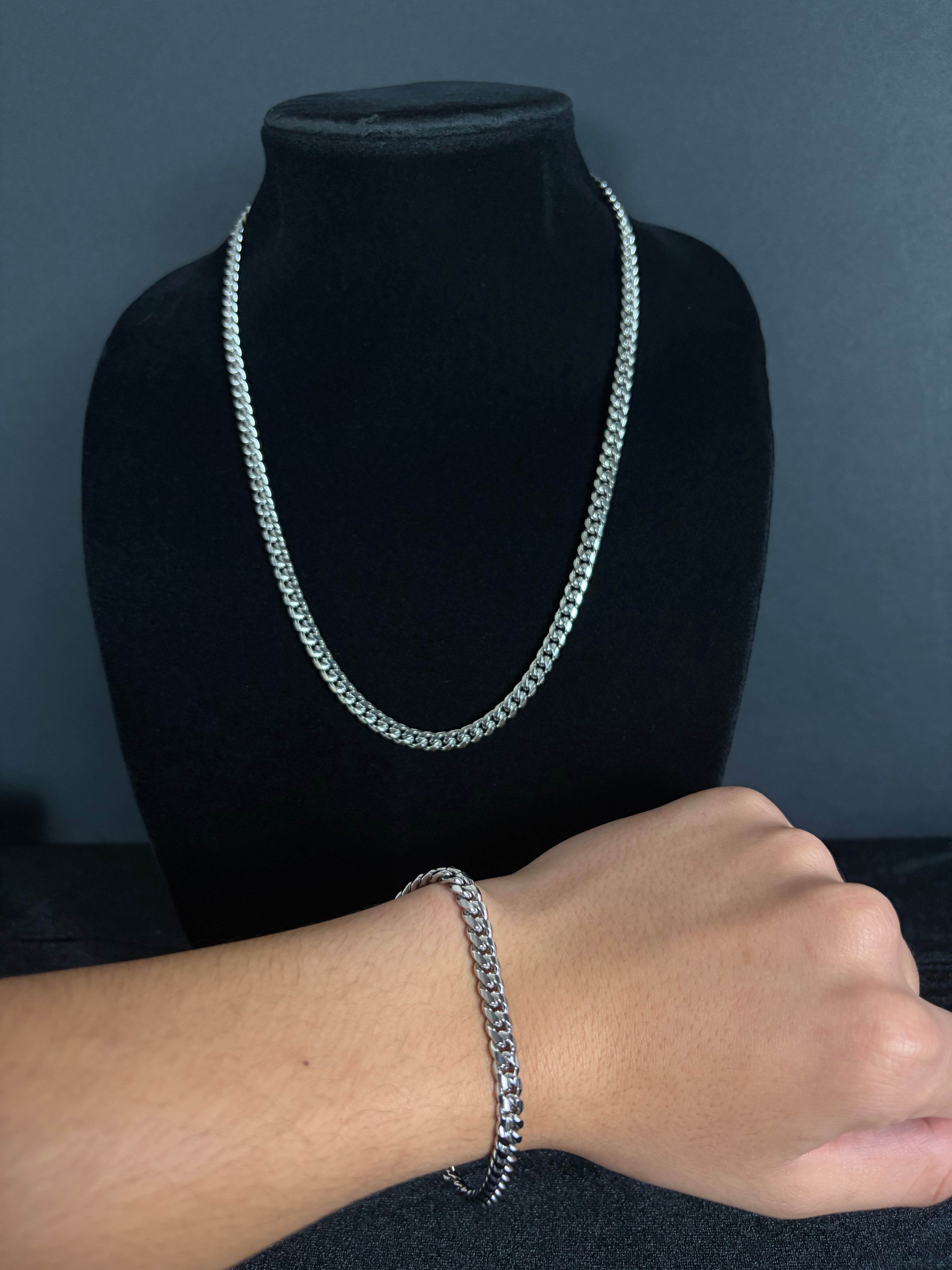Cuban Bracelet — 6 mm · Lobster Clasp in 316L stainless steel — matching chain and bracelet shown together; sold separately