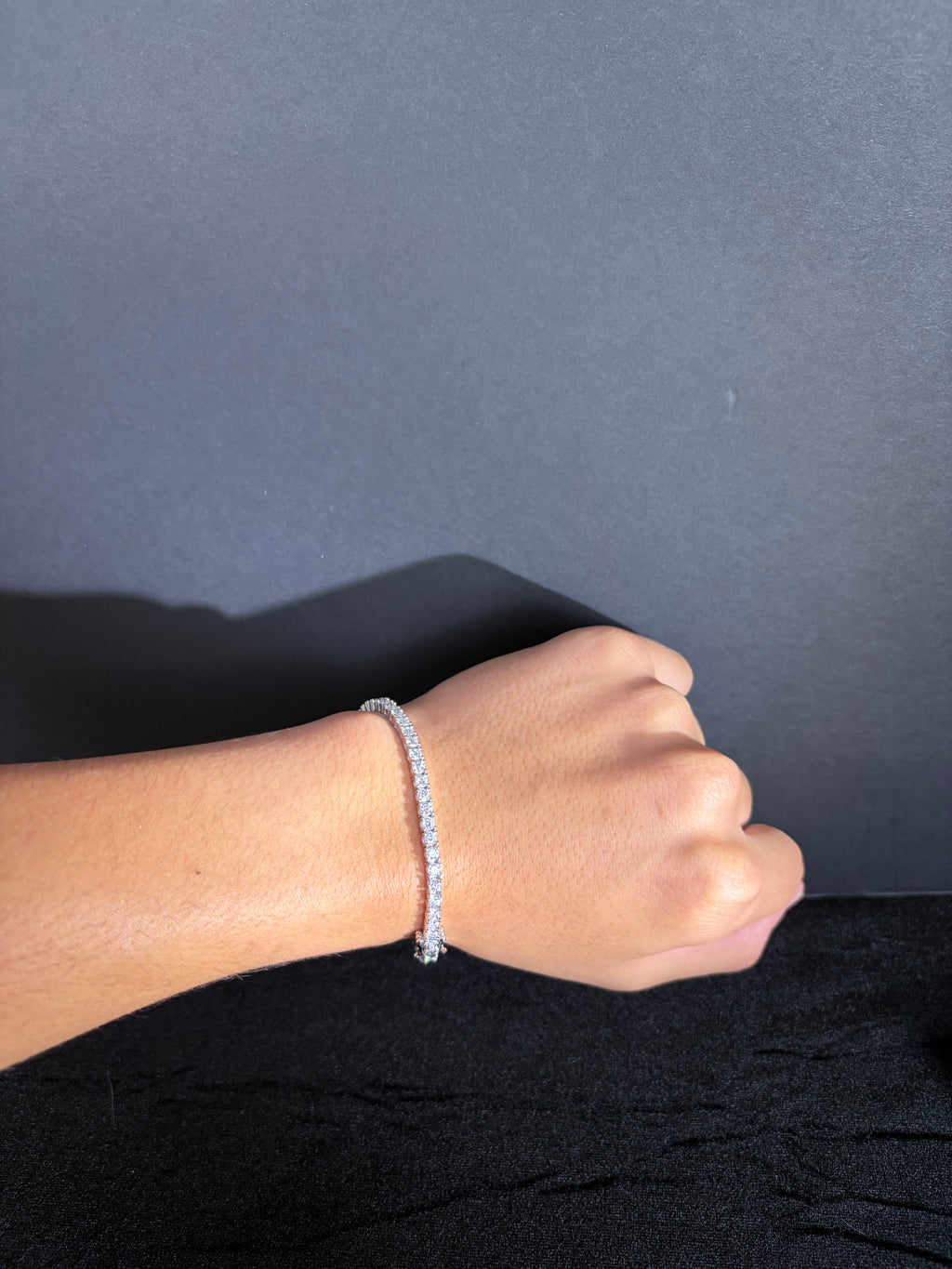 3 mm moissanite tennis bracelet in 925 sterling silver — wrist view