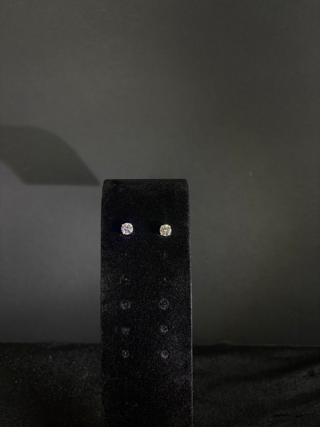 6.5 mm gold-plated sterling silver moissanite studs — pair on display
