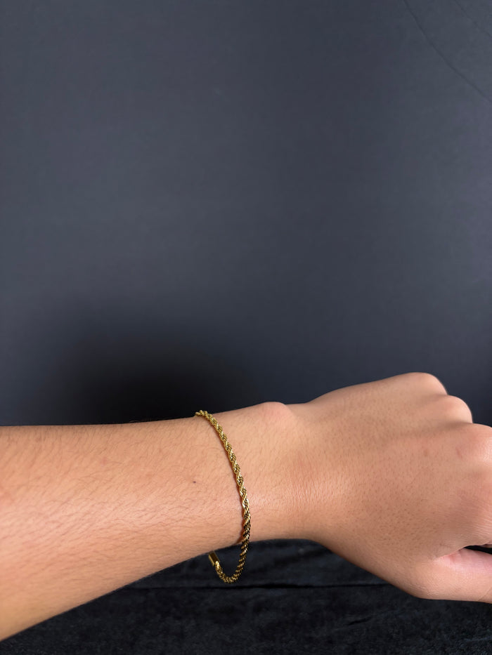 3 mm rope bracelet in 14K gold PVD-plated stainless steel — front view