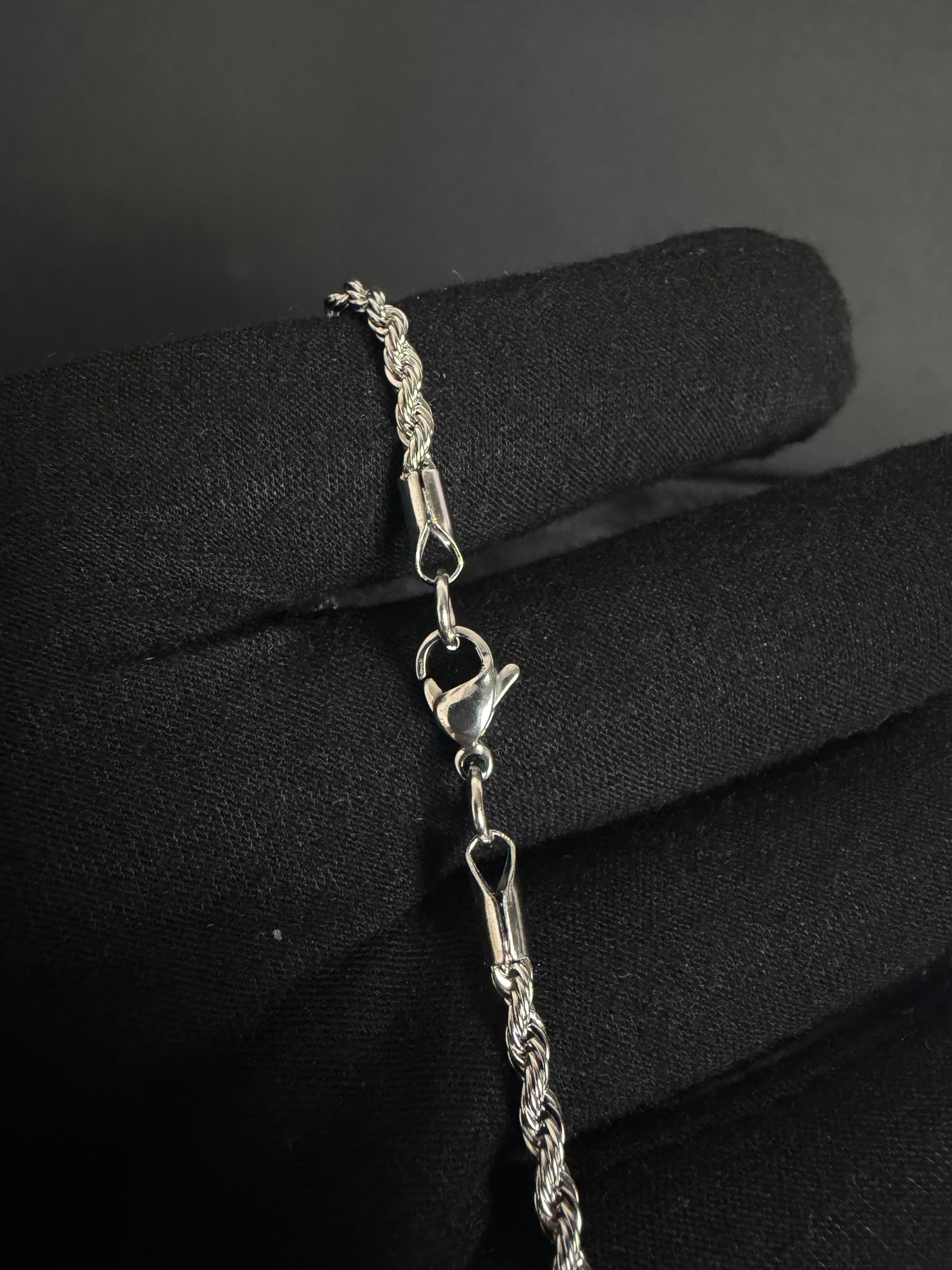 Rope chain, 3 mm in 316L stainless steel — link, clasp or full-length detail