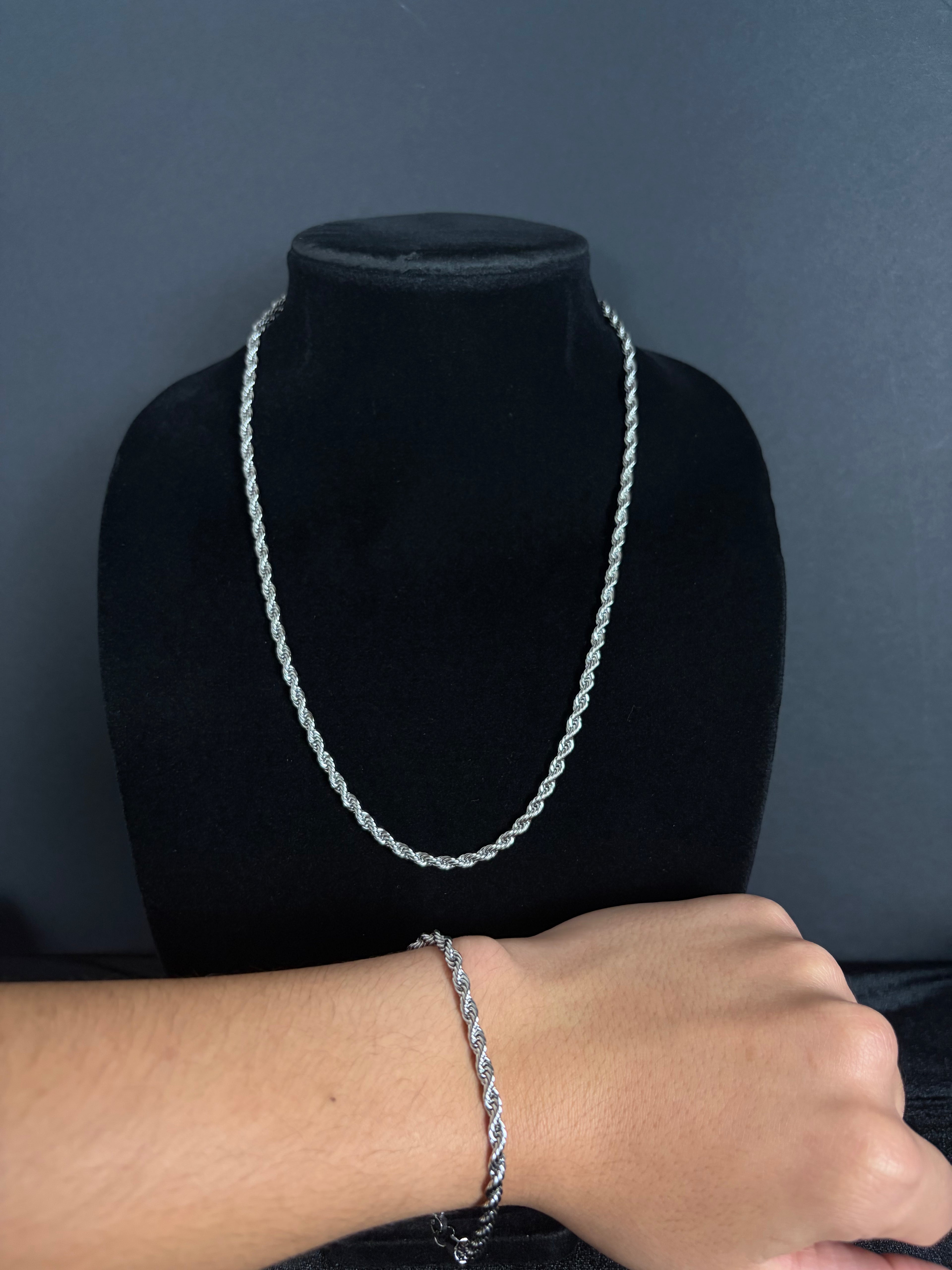 Rope bracelet, 4 mm in 316L stainless steel — matching pieces shown together, sold separately
