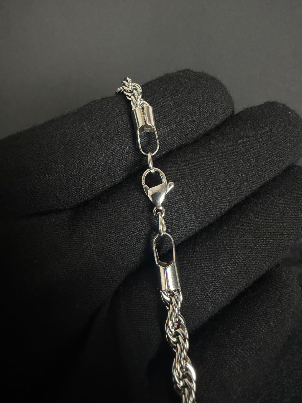 Rope chain, 5 mm in 316L stainless steel — link, clasp or full-length detail