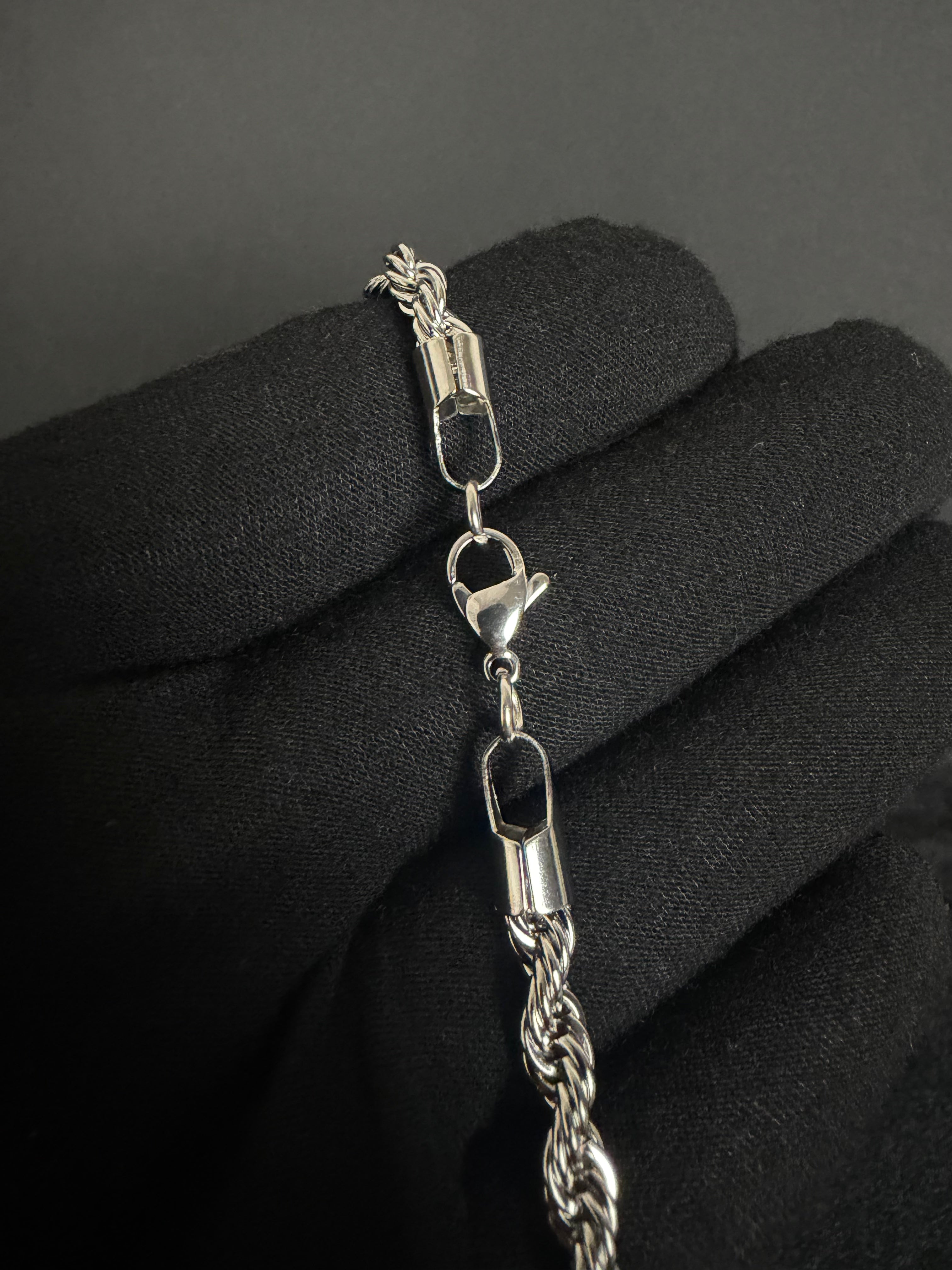 Rope chain, 5 mm in 316L stainless steel — link, clasp or full-length detail