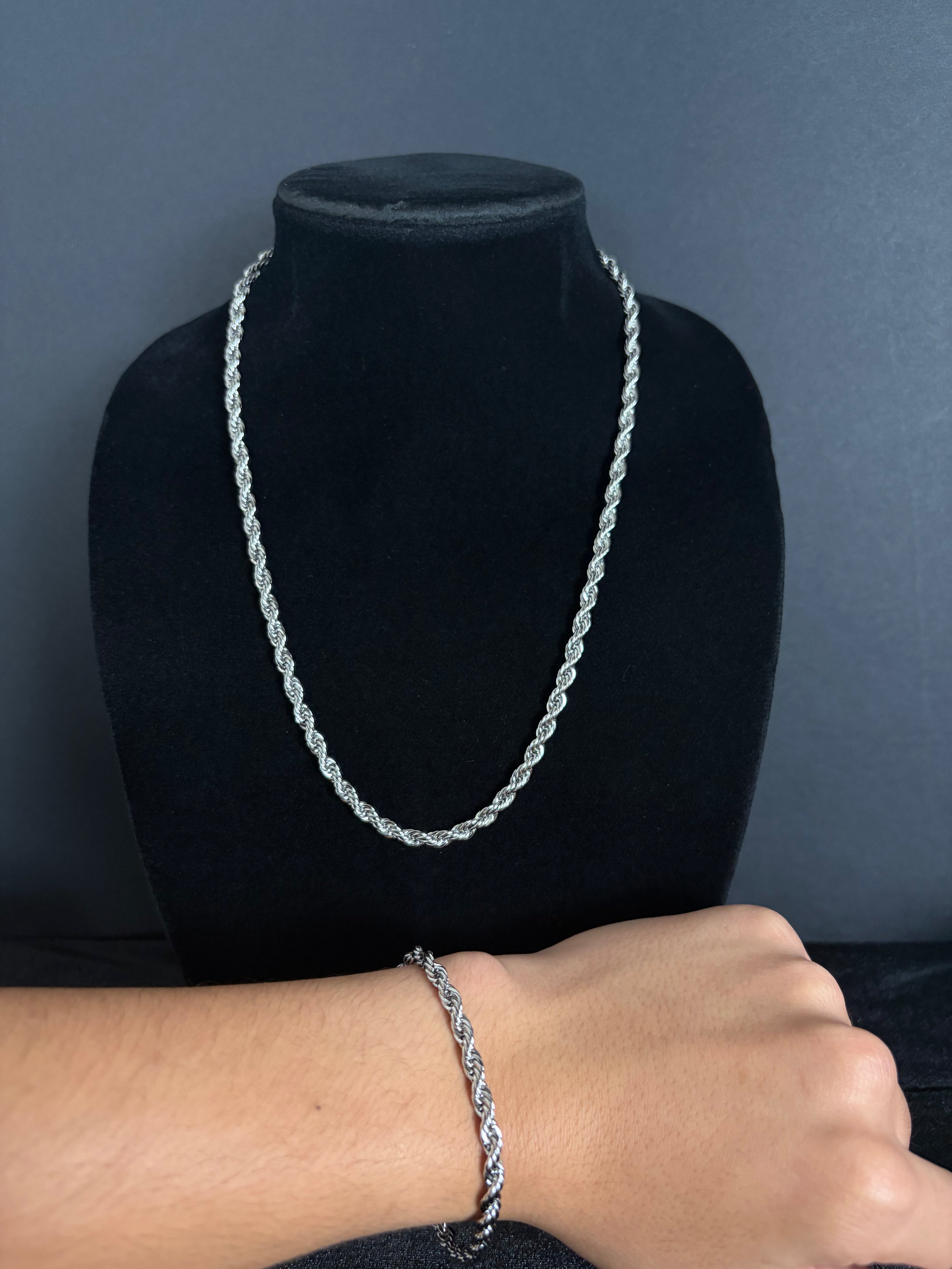 Rope bracelet, 5 mm in 316L stainless steel — matching pieces shown together, sold separately