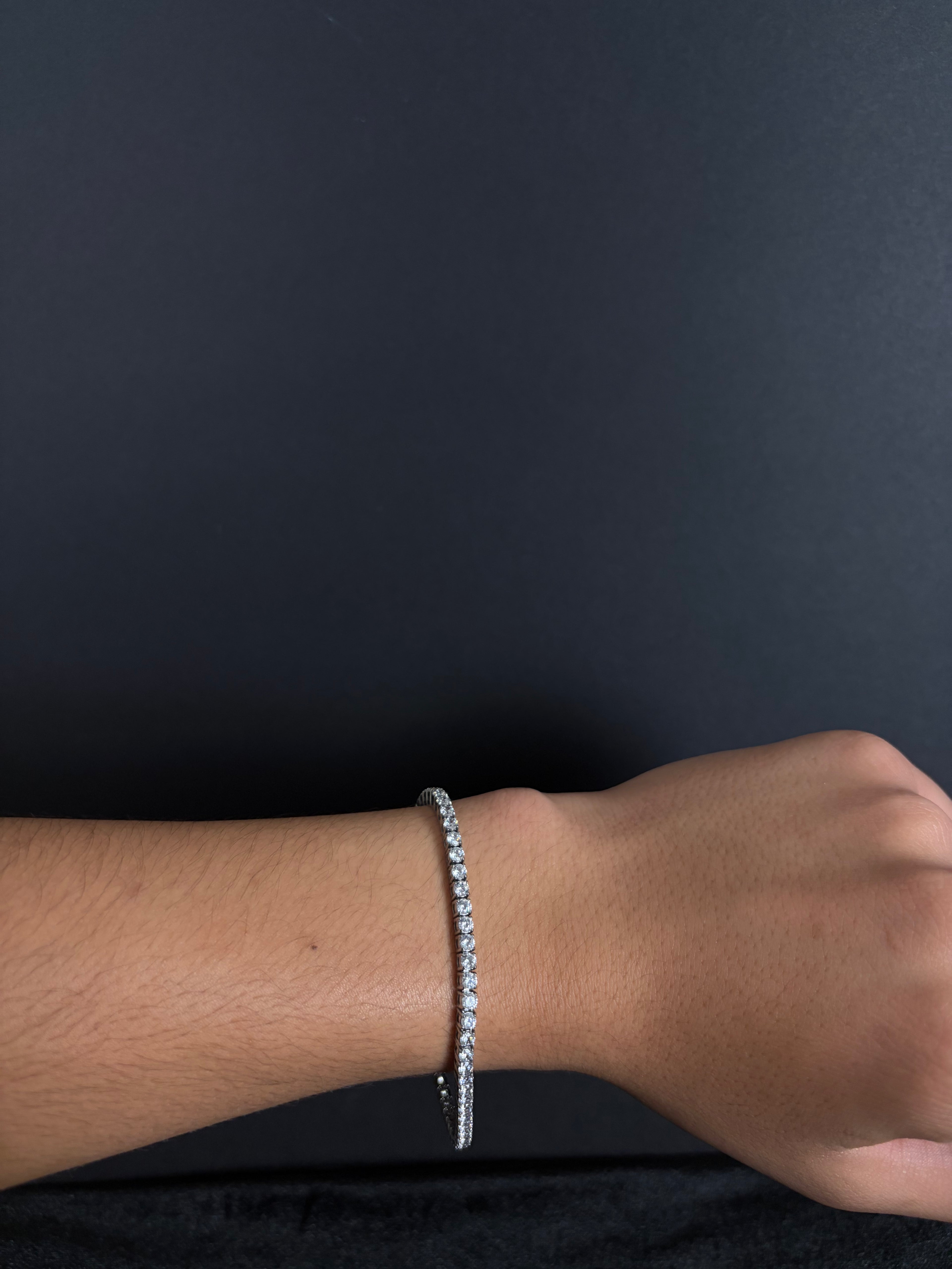 Tennis Bracelet — 3 mm · Closed Box Clasp in stainless steel with cubic zirconia; 8 inches