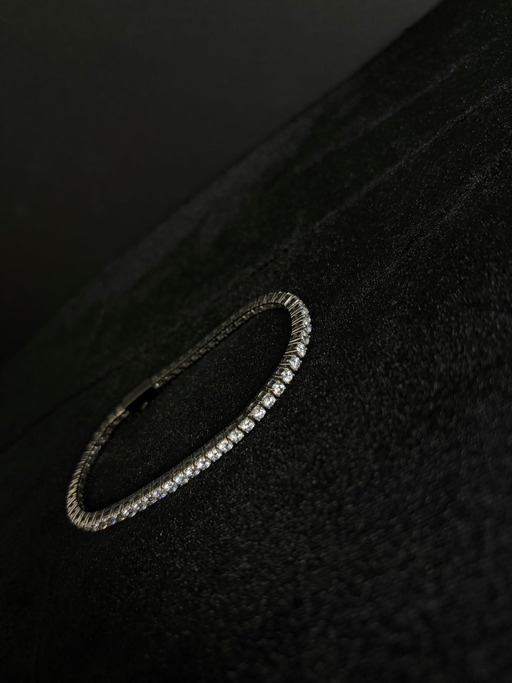 Tennis Bracelet — 3 mm · Closed Box Clasp in stainless steel with cubic zirconia; 8 inches