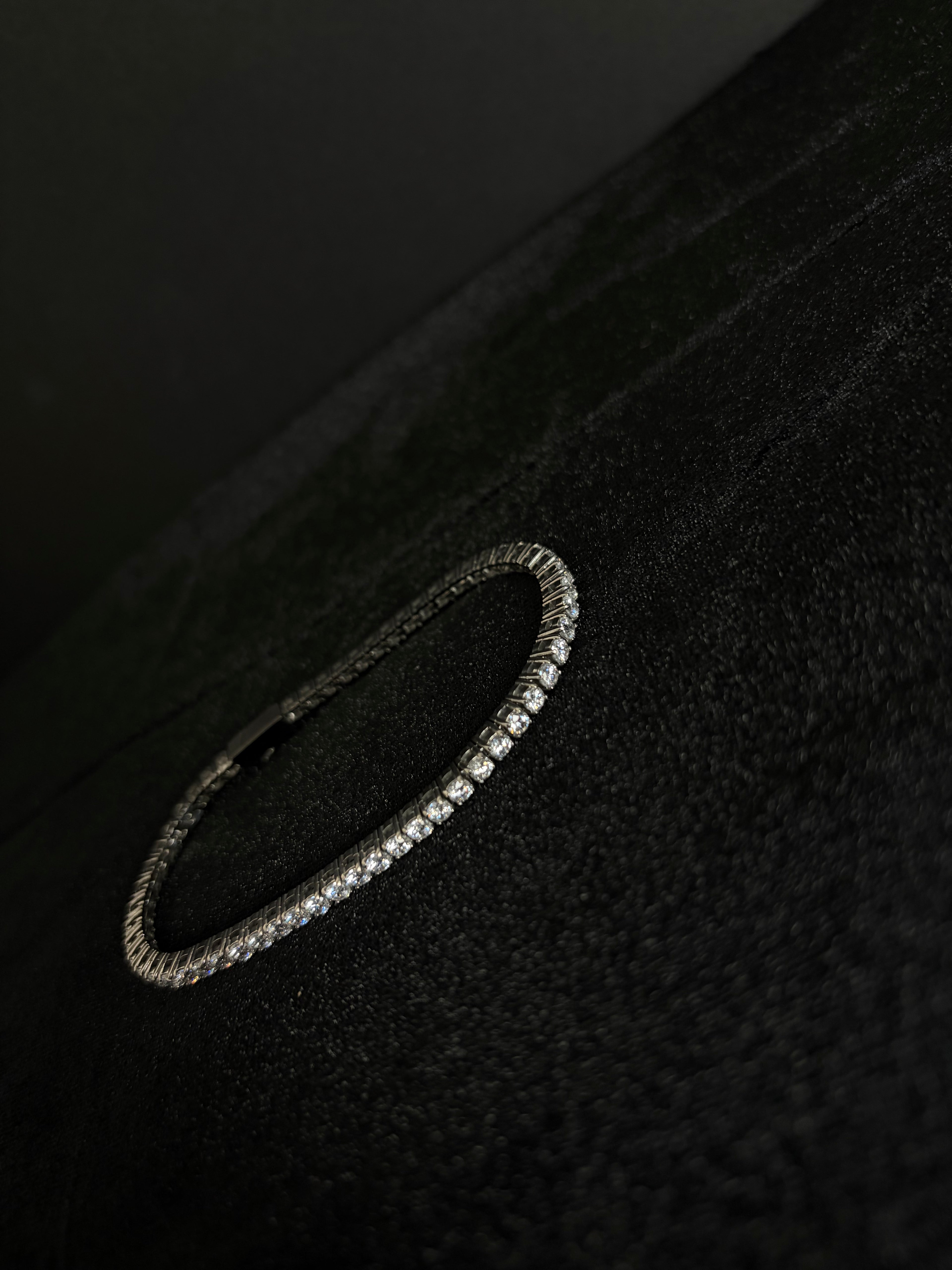 Tennis Bracelet — 3 mm · Closed Box Clasp in stainless steel with cubic zirconia; 8 inches