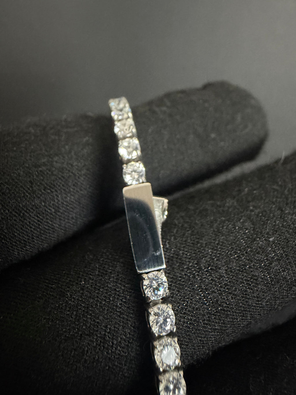 Tennis Bracelet — 3 mm · Closed Box Clasp in stainless steel with cubic zirconia; 8 inches