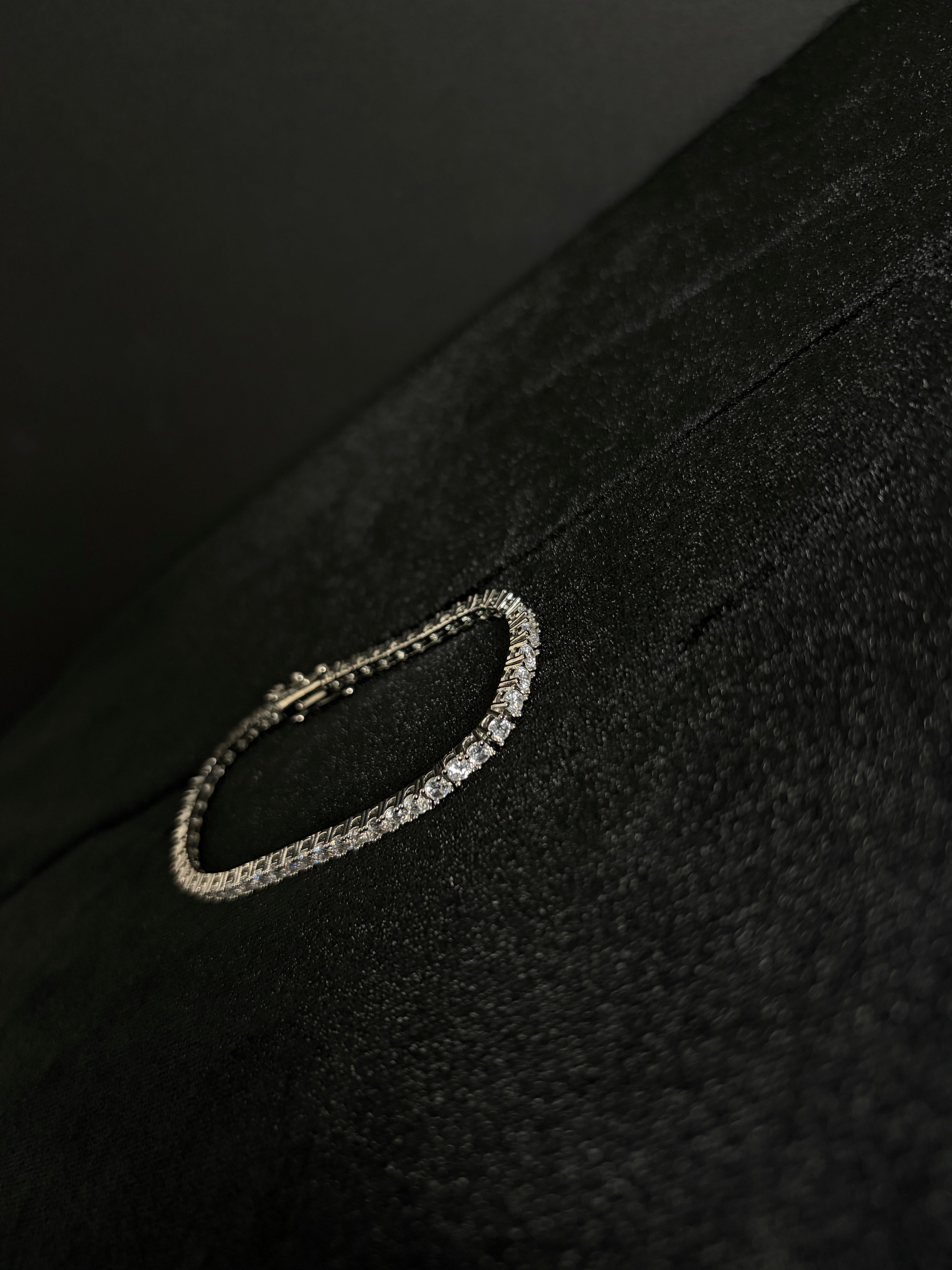 Tennis Bracelet — 3 mm · Double Safety Clasp in stainless steel with cubic zirconia; 7 inches