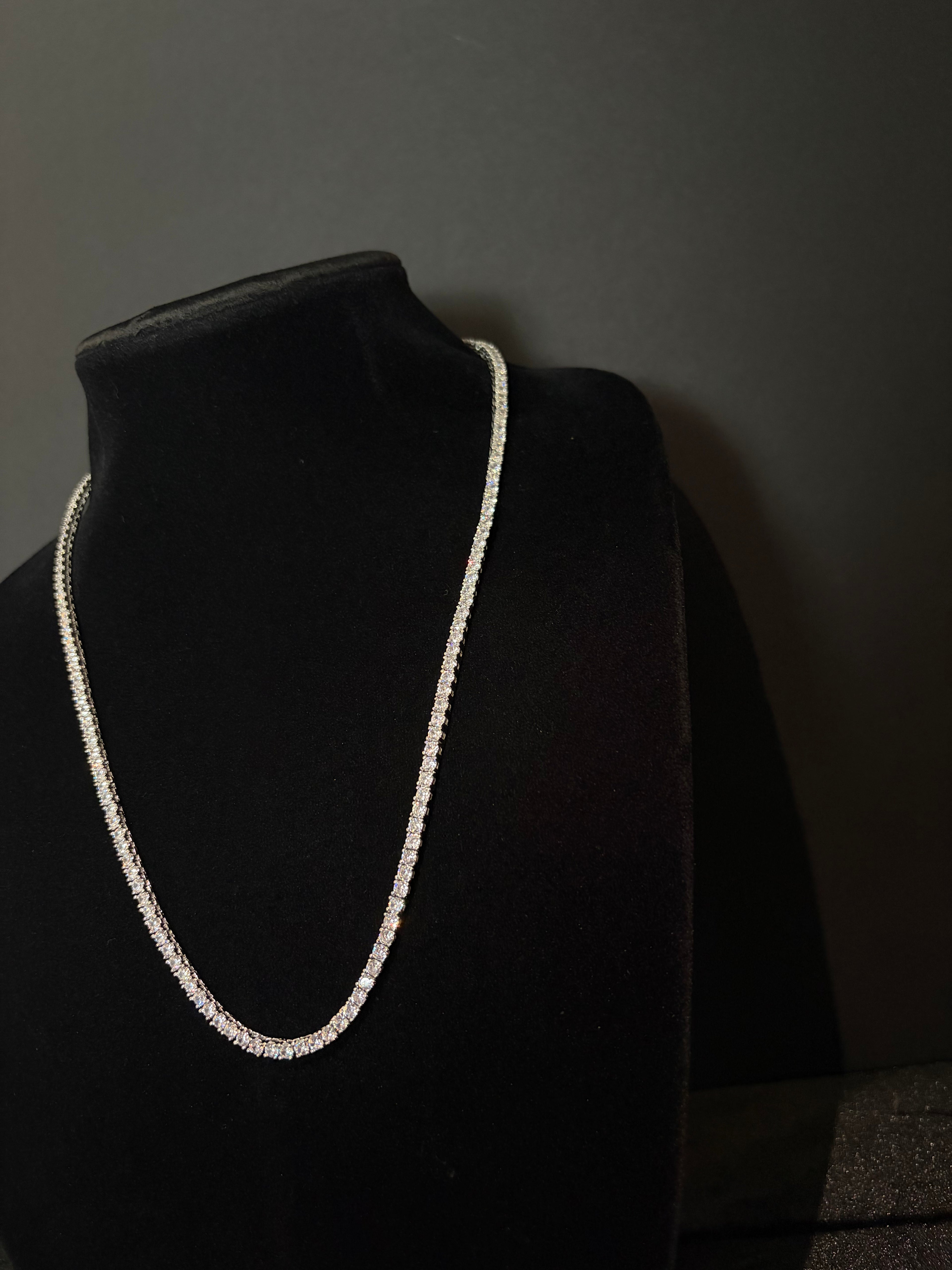 Tennis Chain — 3 mm in stainless steel with cubic zirconia; 22 inches